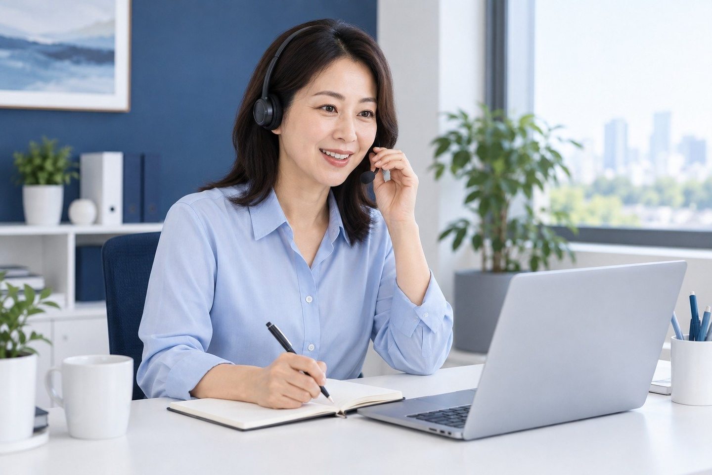 사무 공간에서 노트북으로 상담 업무를 보는 여성 — 저신용자 PG사 업종업종 상담, 낯선 일을 하셔도 열 수 있어요. 연락 주시면 업종에 맞는 준비를 같이 짚어 드립니다.