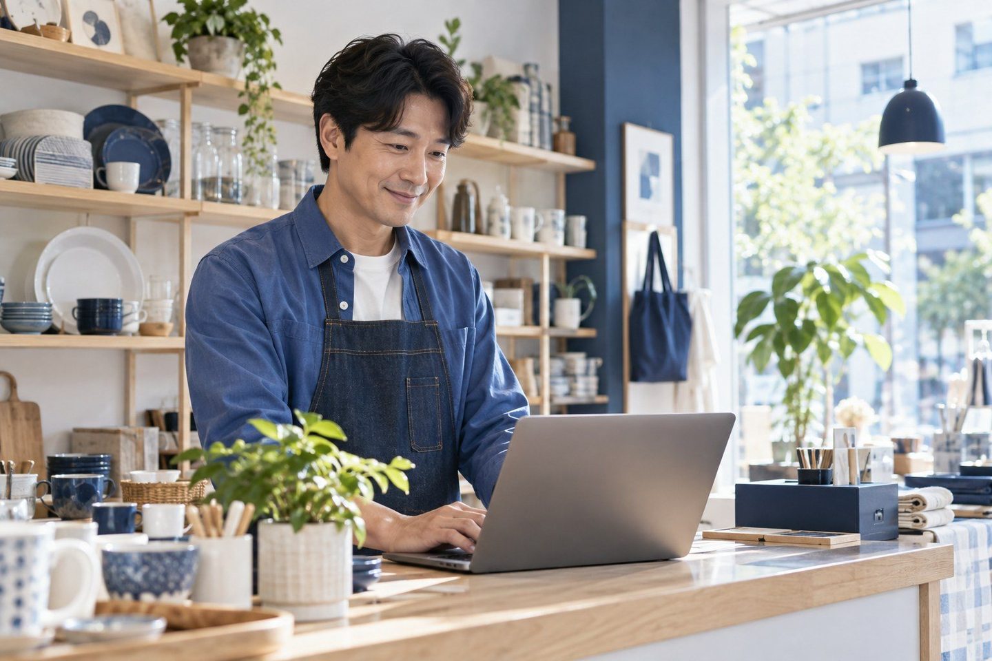 매장 카운터에서 휴대용 기기를 확인하는 운영자 — 저신용자 PG사 재신청재신청, 거절 한 번으로 끝나지 않아요. 연락 주시면 걸린 곳부터 같이 찾아 드립니다.